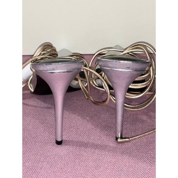 Black Suede Studio Talia Heel Pointy Sandal in Silver Gold 39 New with Box Women - Picture 8 of 15